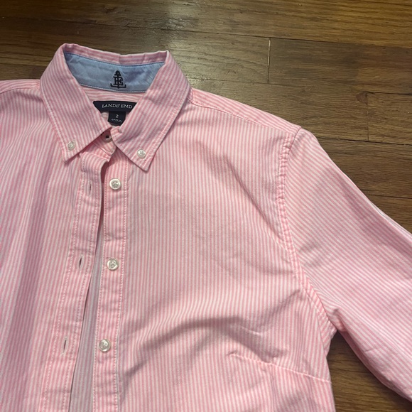 Adorable, Lands’ End, neon pink, and white button down - Picture 3 of 3